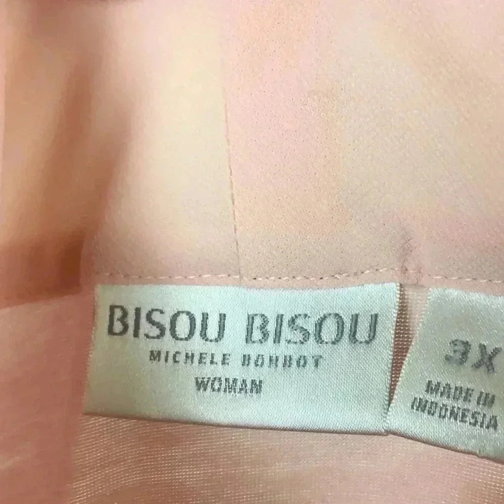 Bisou Bisou Michele Bohbot Blush Pink Wraparound Bubble Hem Top Puff Sleeves 3X - Picture 10 of 12